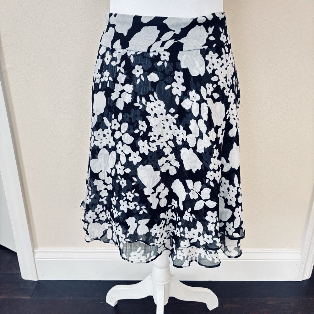 Trulli Black Floral Women's Tiered Boho Sz12 Skirt Scarf Like Flowy Lined Fairy